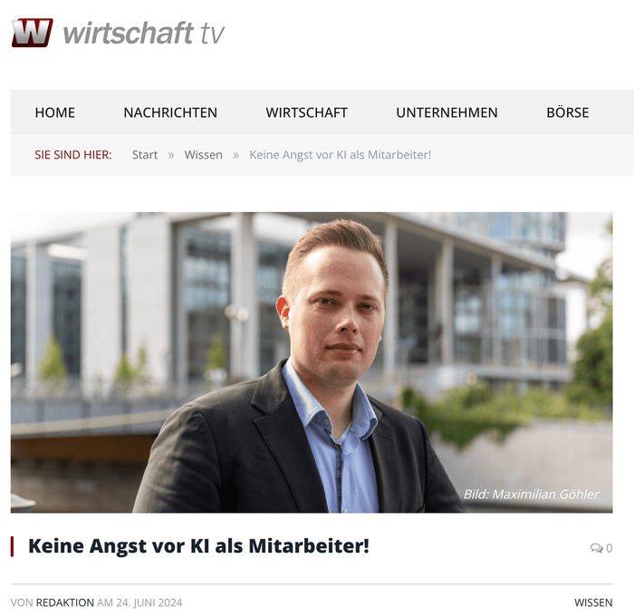 Wirtschaft TV: Keine Angst vor KI als Mitarbeiter